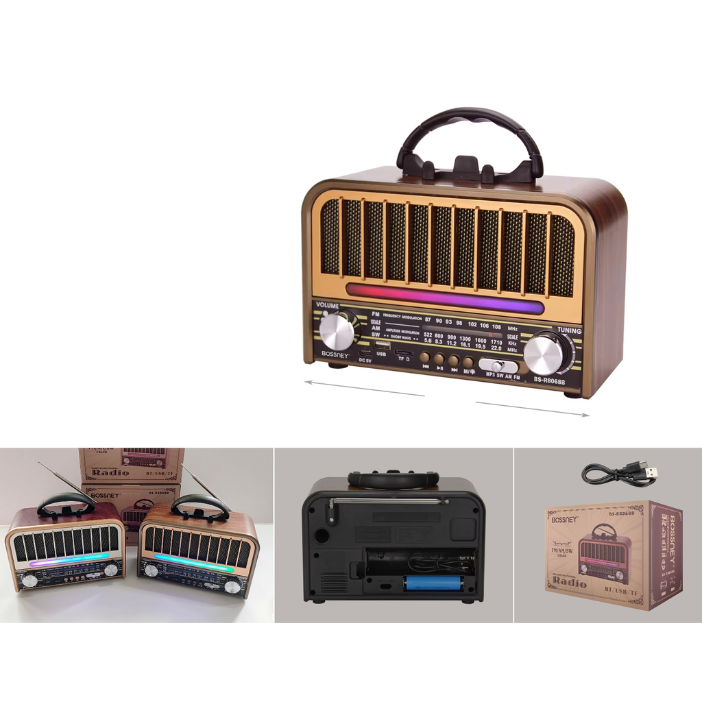 Radio retro portatil Bluetooth FM/AM/SW con USB y TF