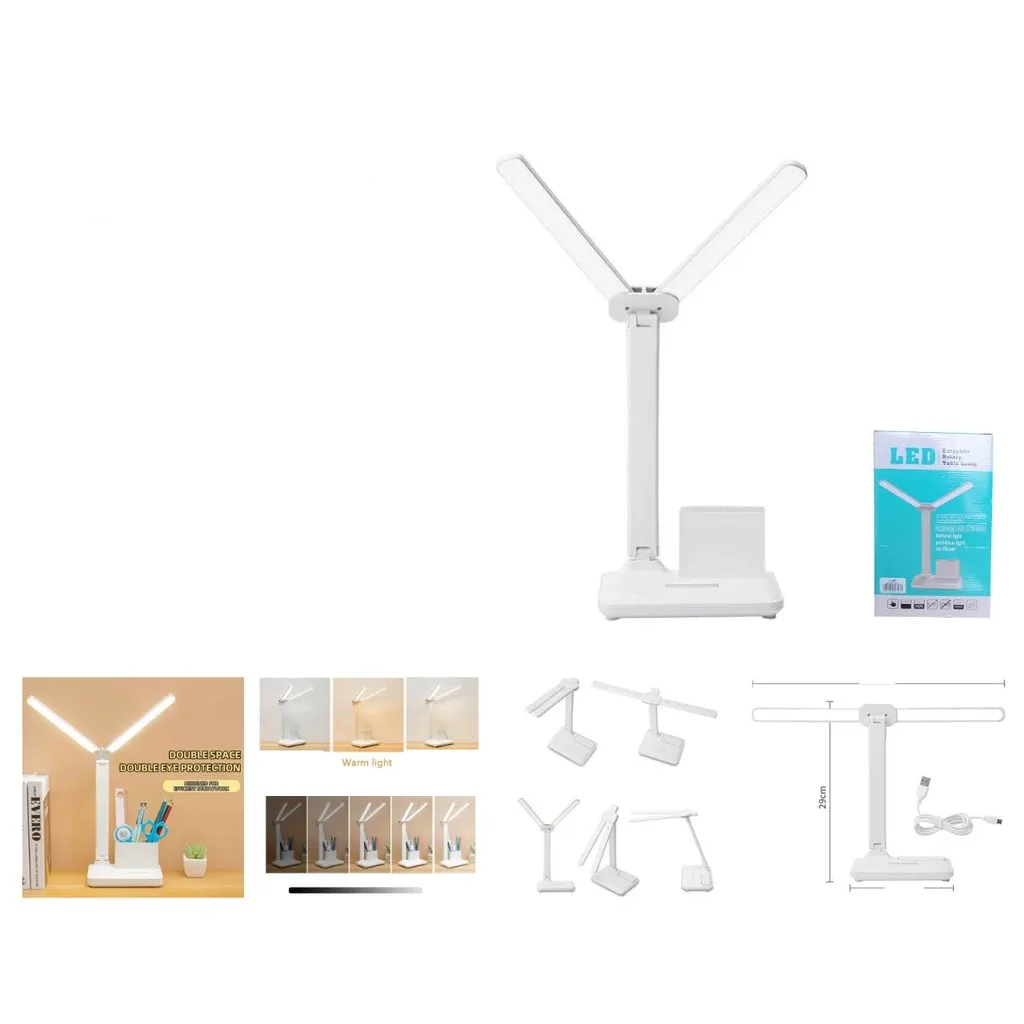Lampara LED de mesa doble brazo tactil con portalapices