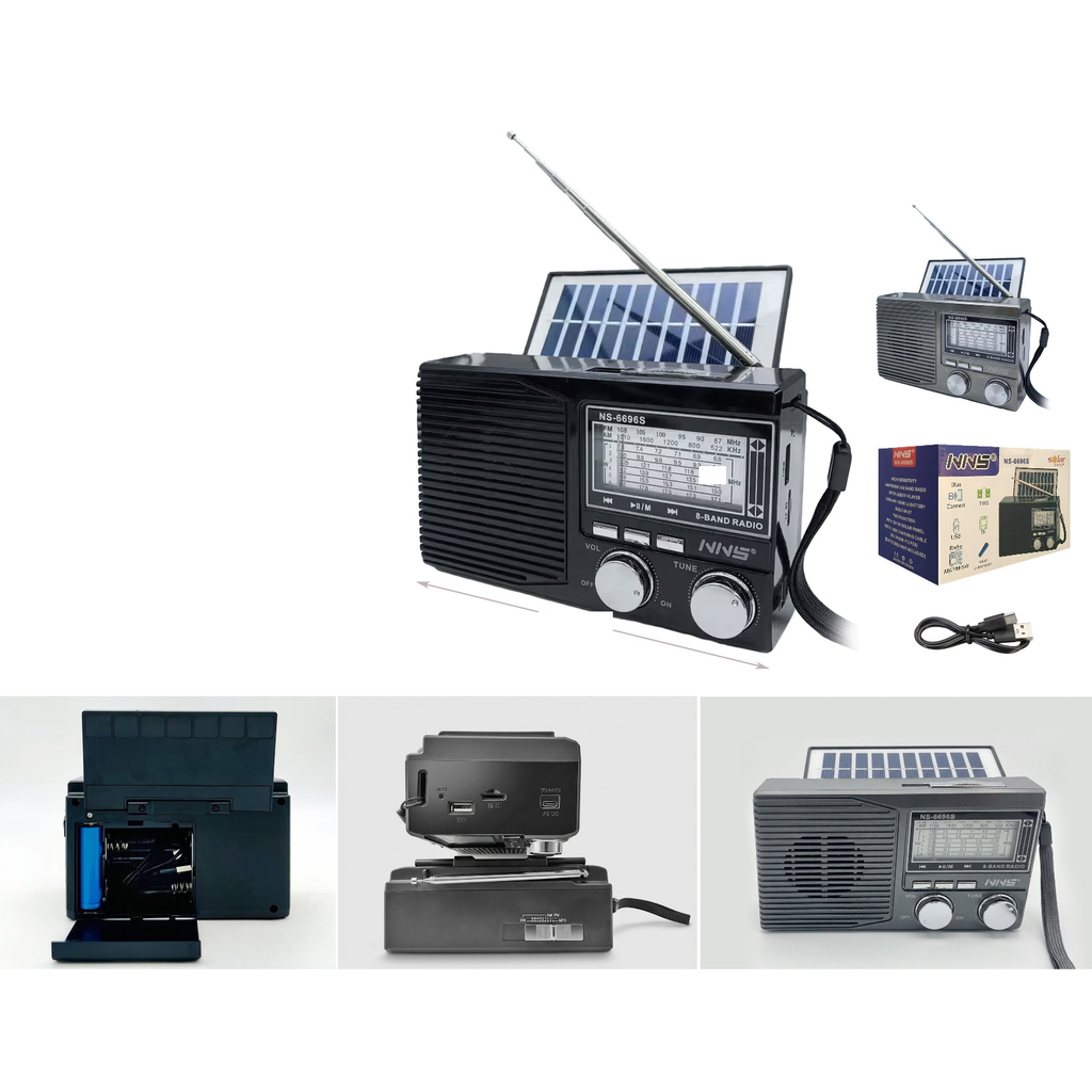 [NS-6696S] Radio multibanda recargable con panel solar y Bluetooth