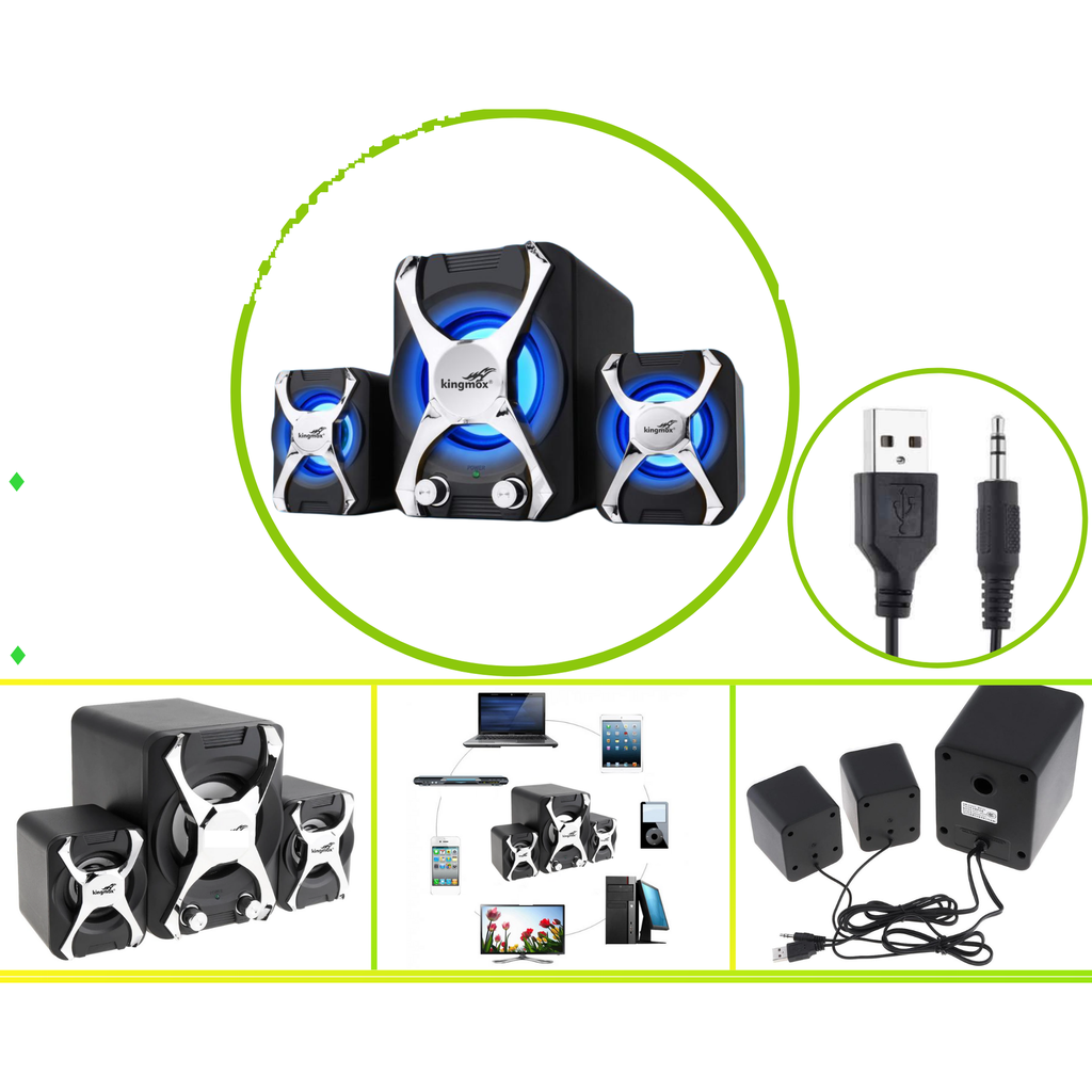 Bocinas 2.1 con luz RGB para PC USB y auxiliar 3.5mm