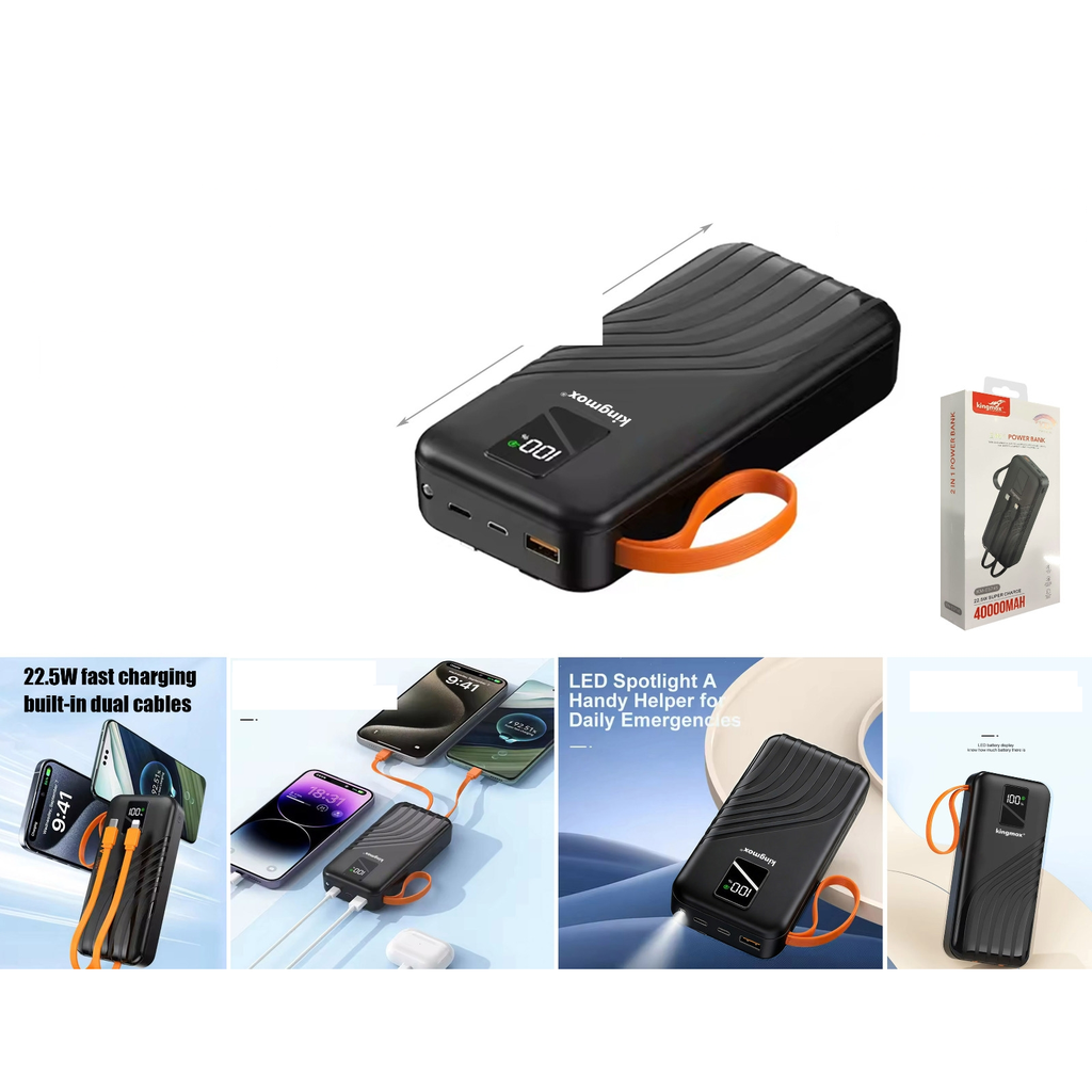 Bateria portatil power bank 40000mAh 22.5W con cables y linterna