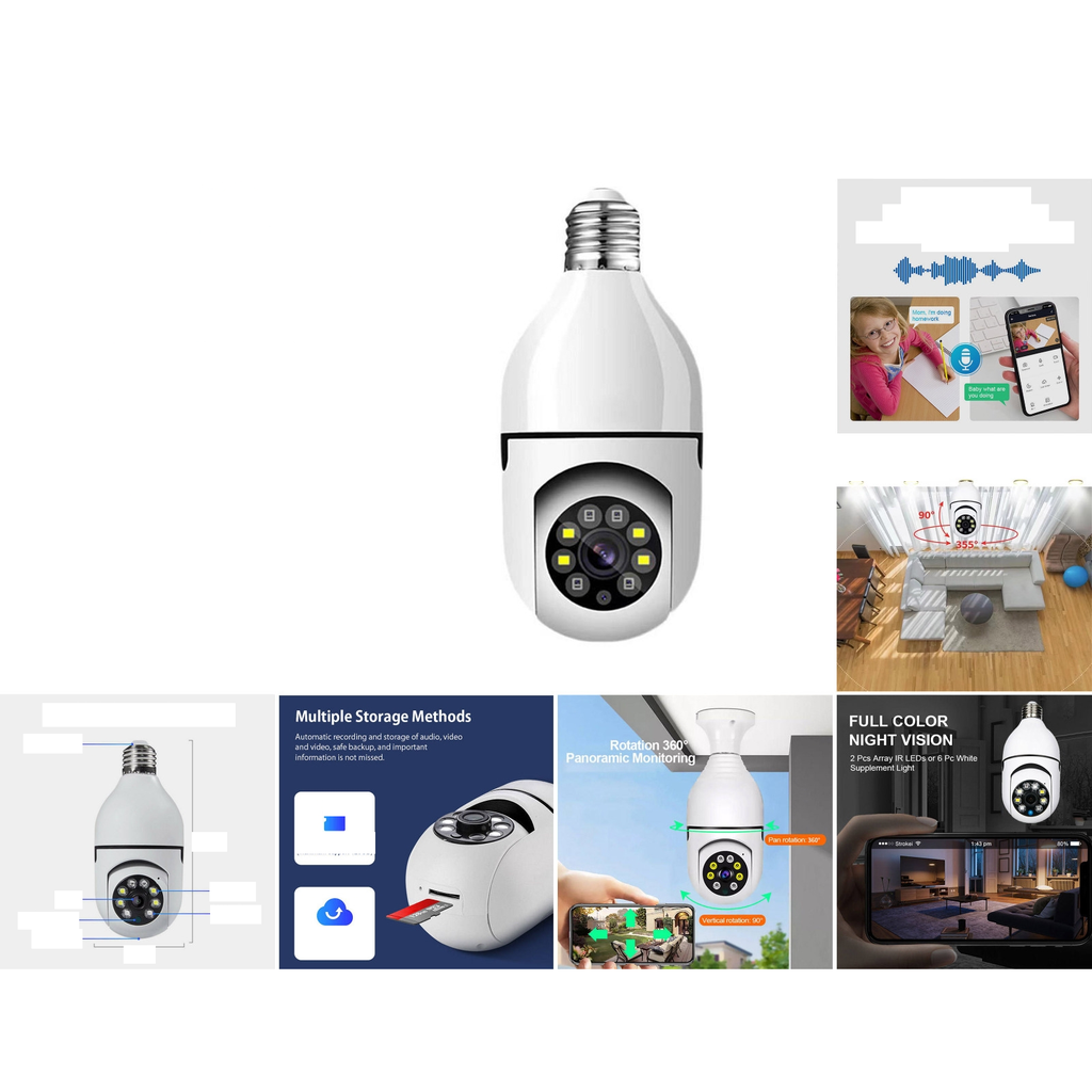 [KM-H9003] Camara WiFi tipo bombillo E27 panoramica 360 2K 8MP