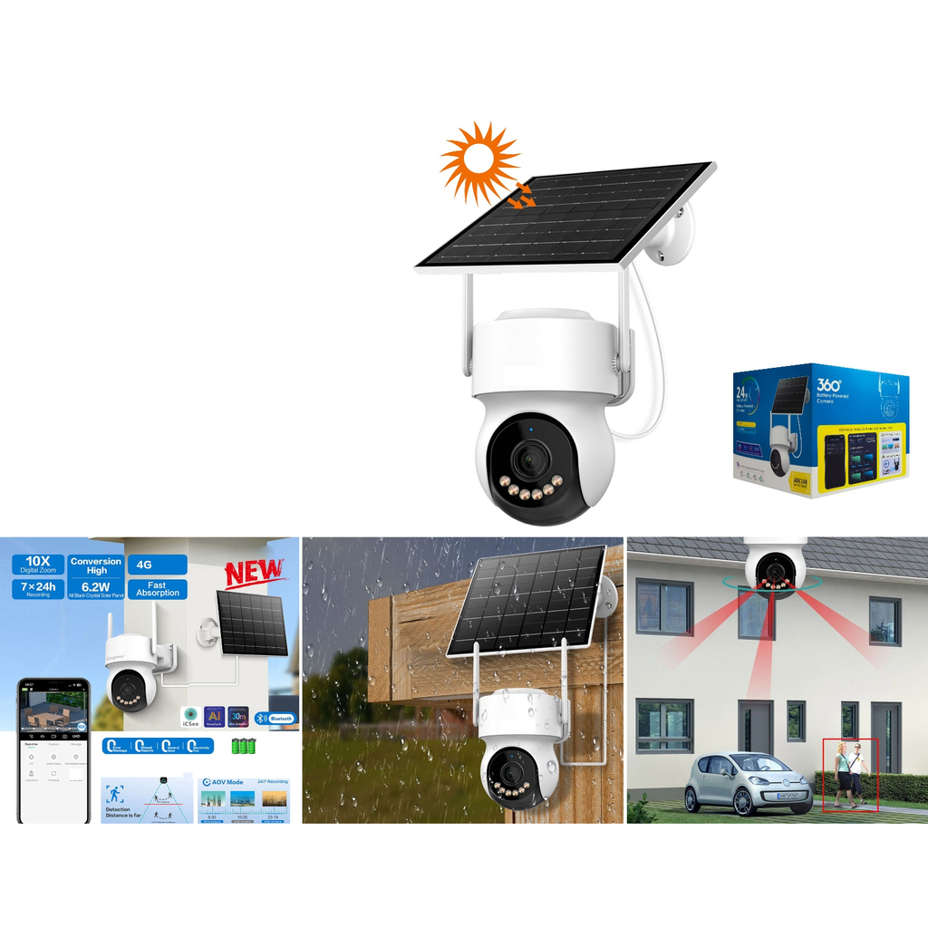 [KM-H9025-4G] Camara solar 4G 4K exterior 360 con panel solar