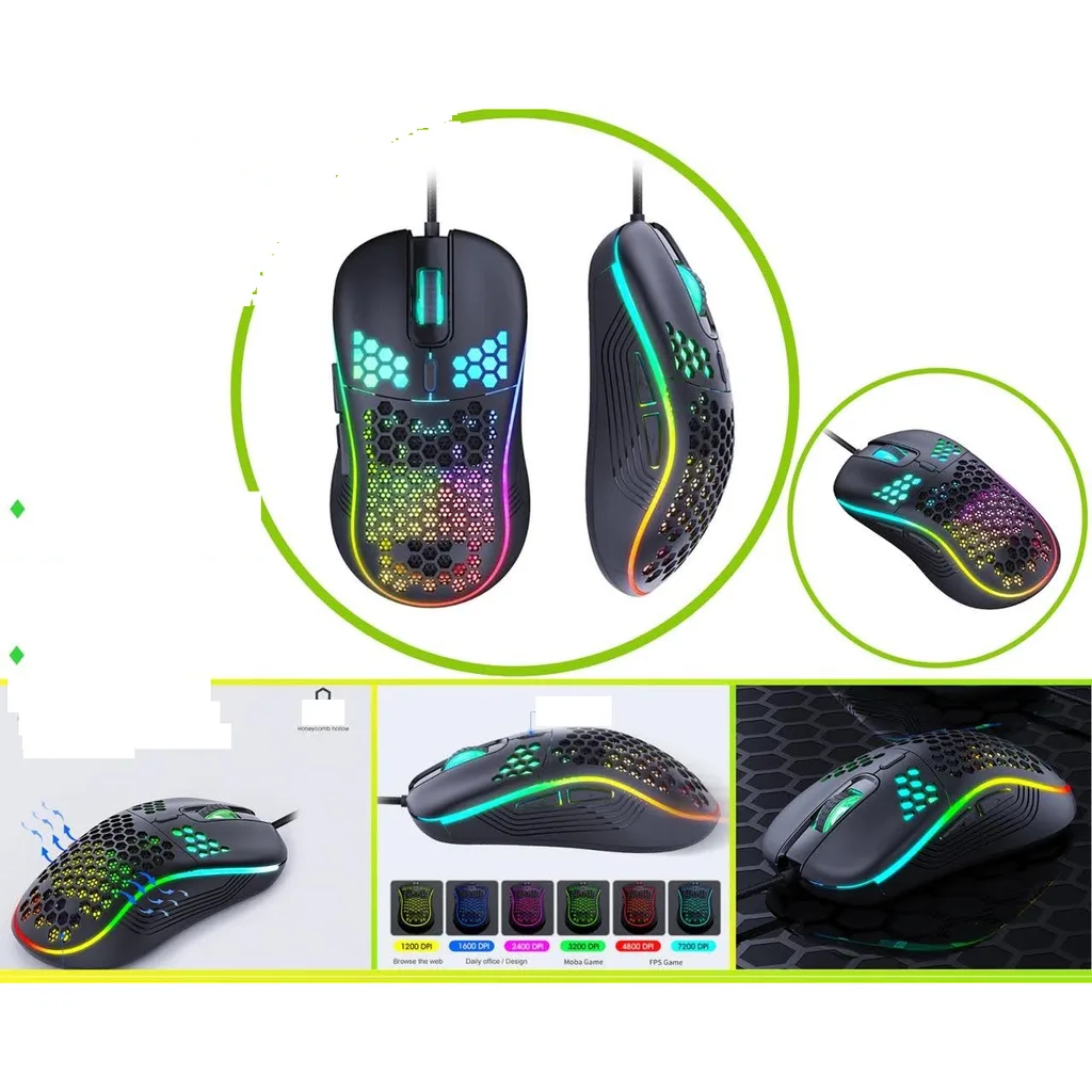 Mouse gaming RGB con cable USB 7200 DPI 6 botones
