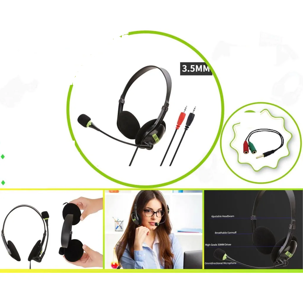Audifono con microfono de 2 puertos 3.5mm con adaptador 2 en 1