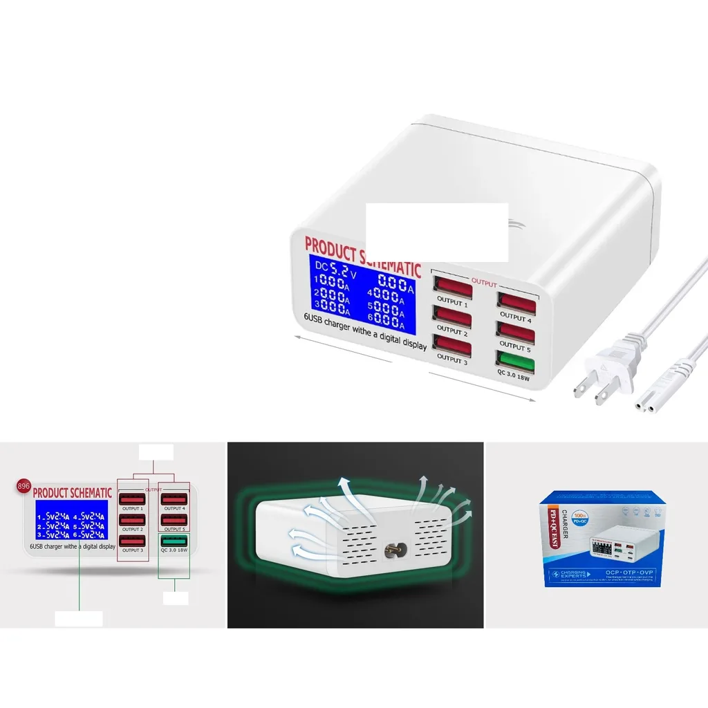 Estacion de carga 6 puertos USB con pantalla 40W