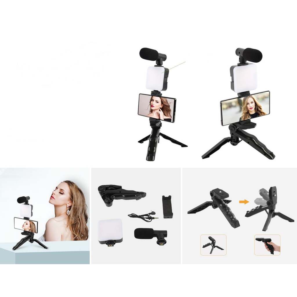 Kit de microfono y luz LED con tripode para celular