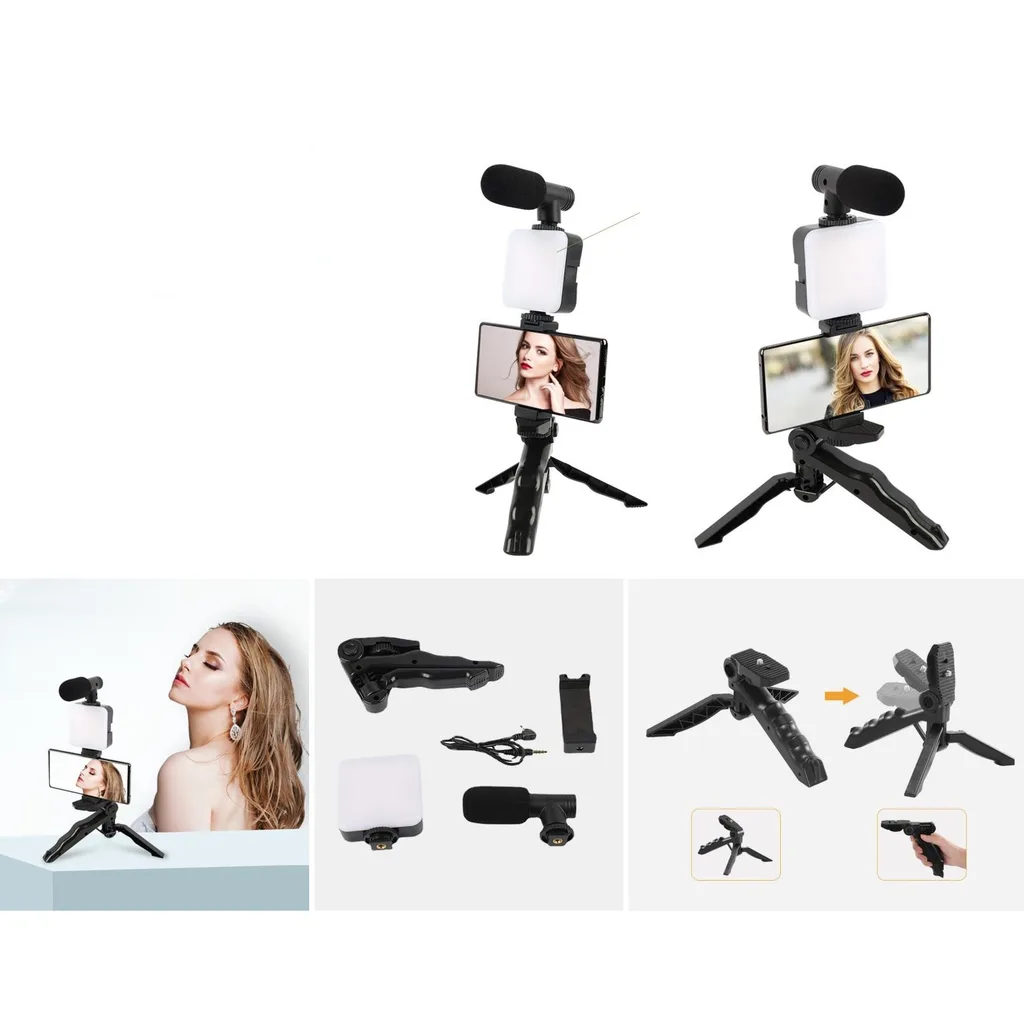Kit de microfono y luz LED con tripode para celular