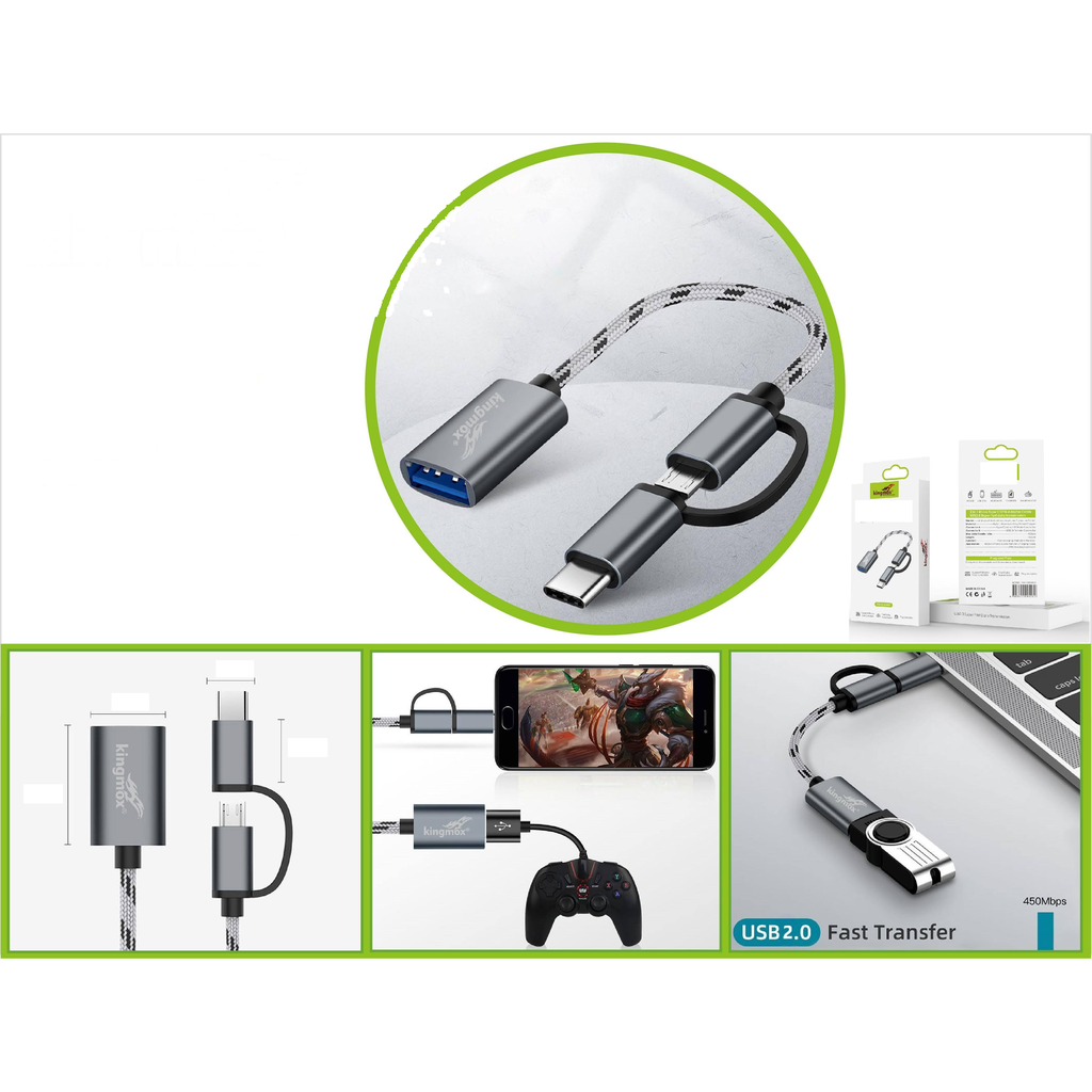 Cable adaptador OTG 2 en 1 micro USB y Type-C